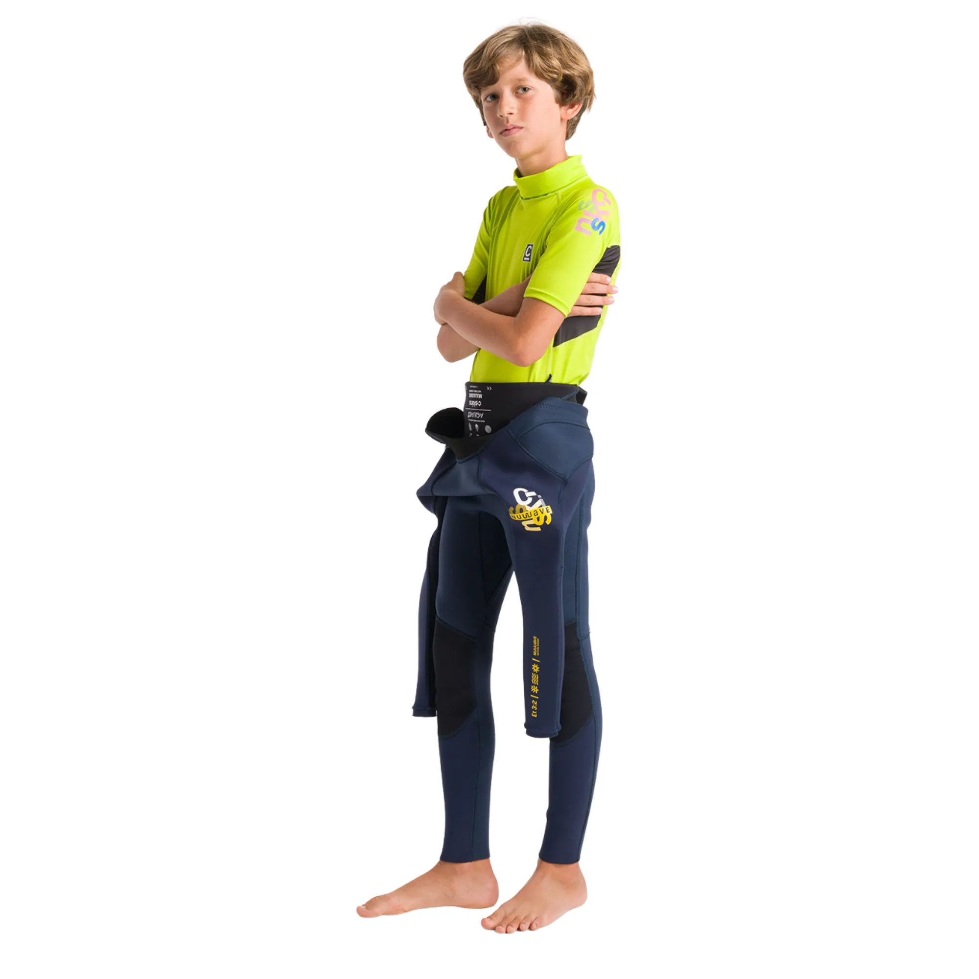 C-Skins Junior Unisex NuWave Rash X UPF50  Short Sleeve Rash Vest (Lime/Anthracite/Multi)