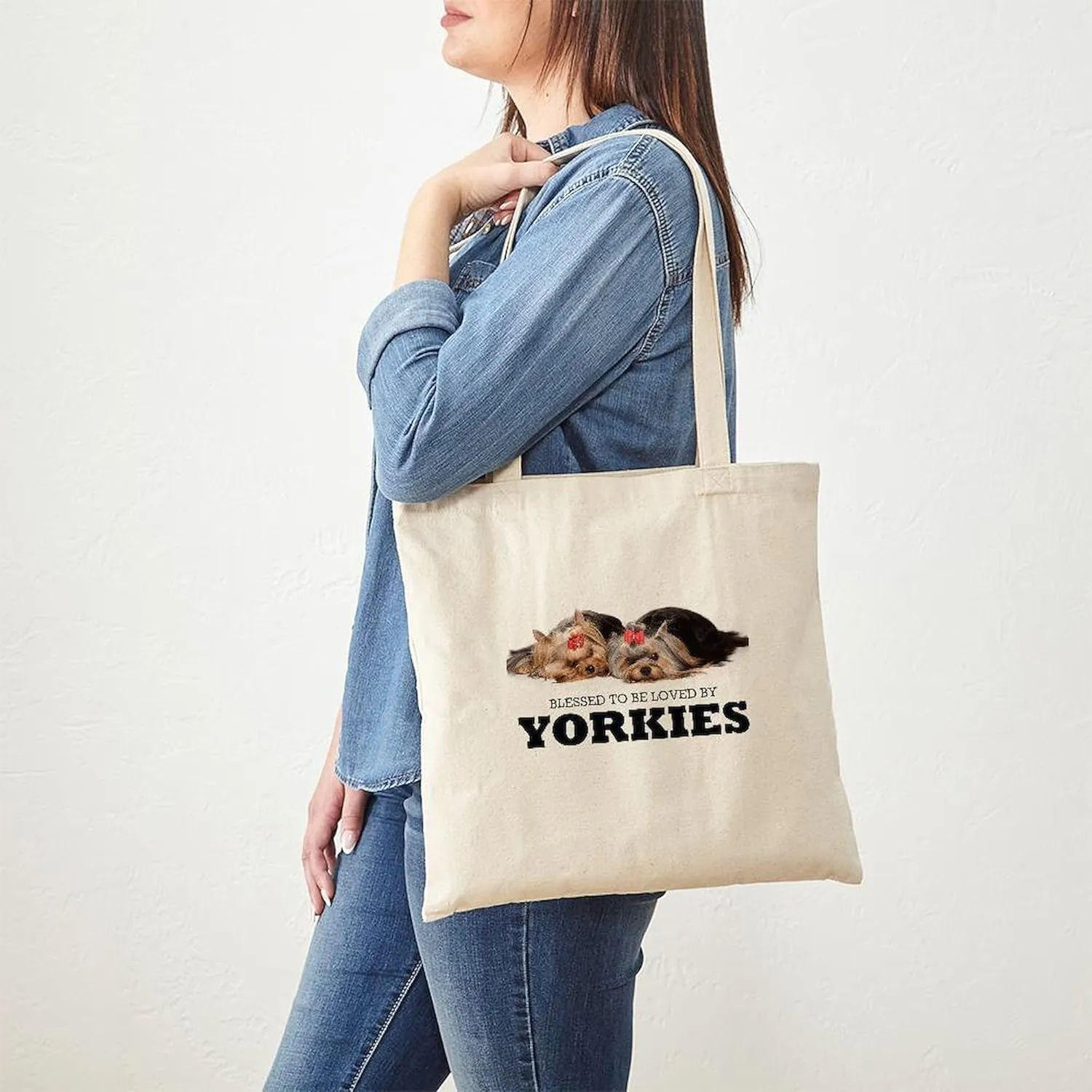 CafePress Blessed By Yorkies Tote Bag Reusable Natural Beige Canvas Shopping Bag