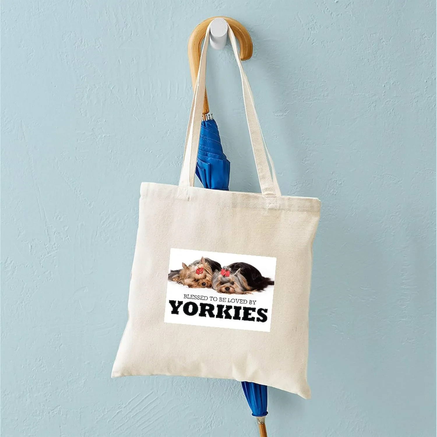 CafePress Blessed By Yorkies Tote Bag Reusable Natural Beige Canvas Shopping Bag