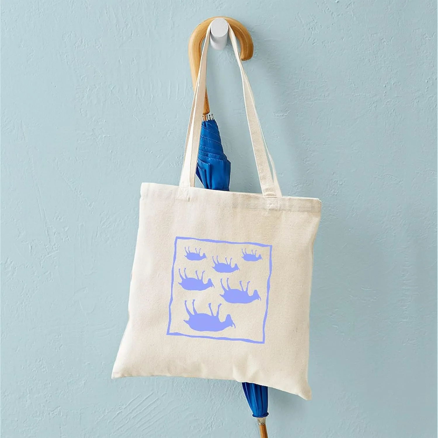 CafePress Fainting GoatSqBlue Tote Bag Reusable Natural Beige Canvas Shopping Bag