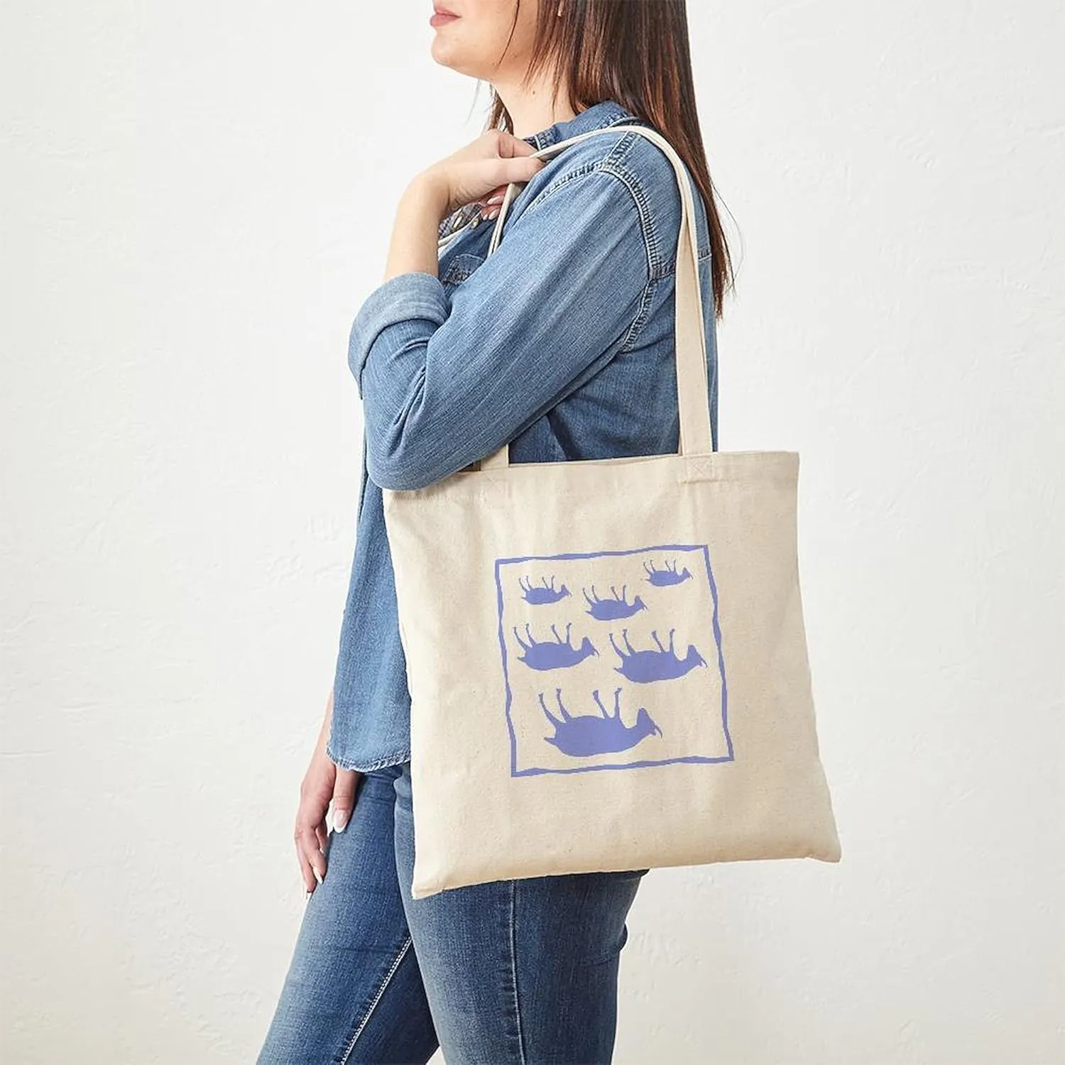 CafePress Fainting GoatSqBlue Tote Bag Reusable Natural Beige Canvas Shopping Bag
