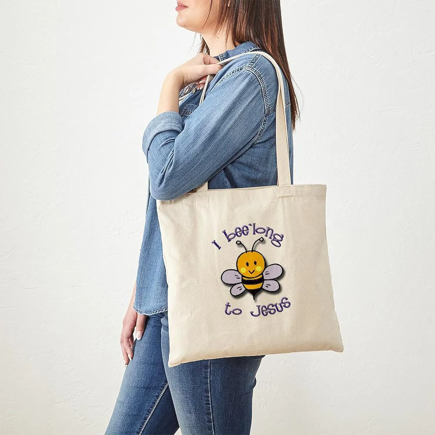 CafePress I Bee'long To Jesus (1) Tote Bag Natural Canvas Tote Bag, Reusable Shopping Bag