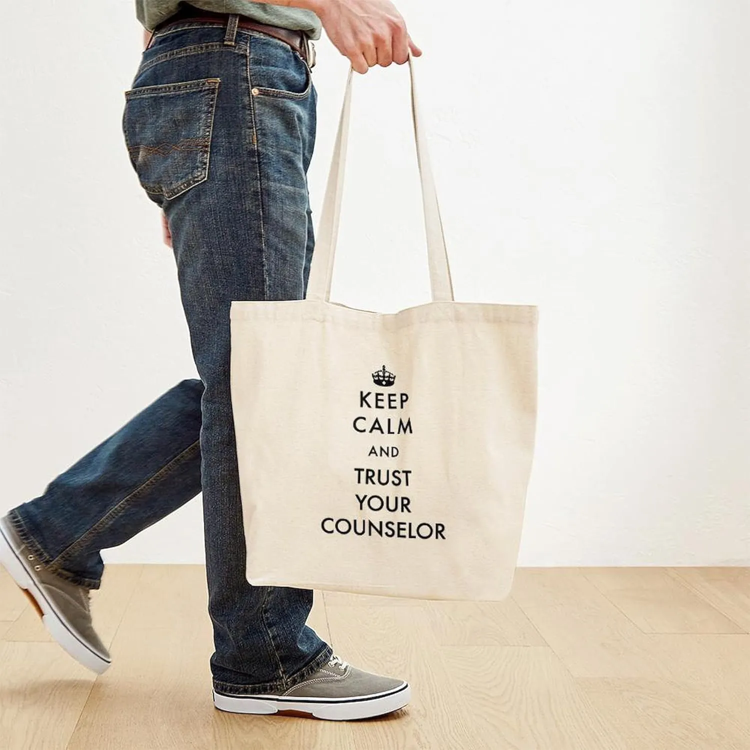 CafePress Keep Calm And Trust Your Counselor Tote Bag Natural Canvas Tote Bag, Reusable Shopping Bag