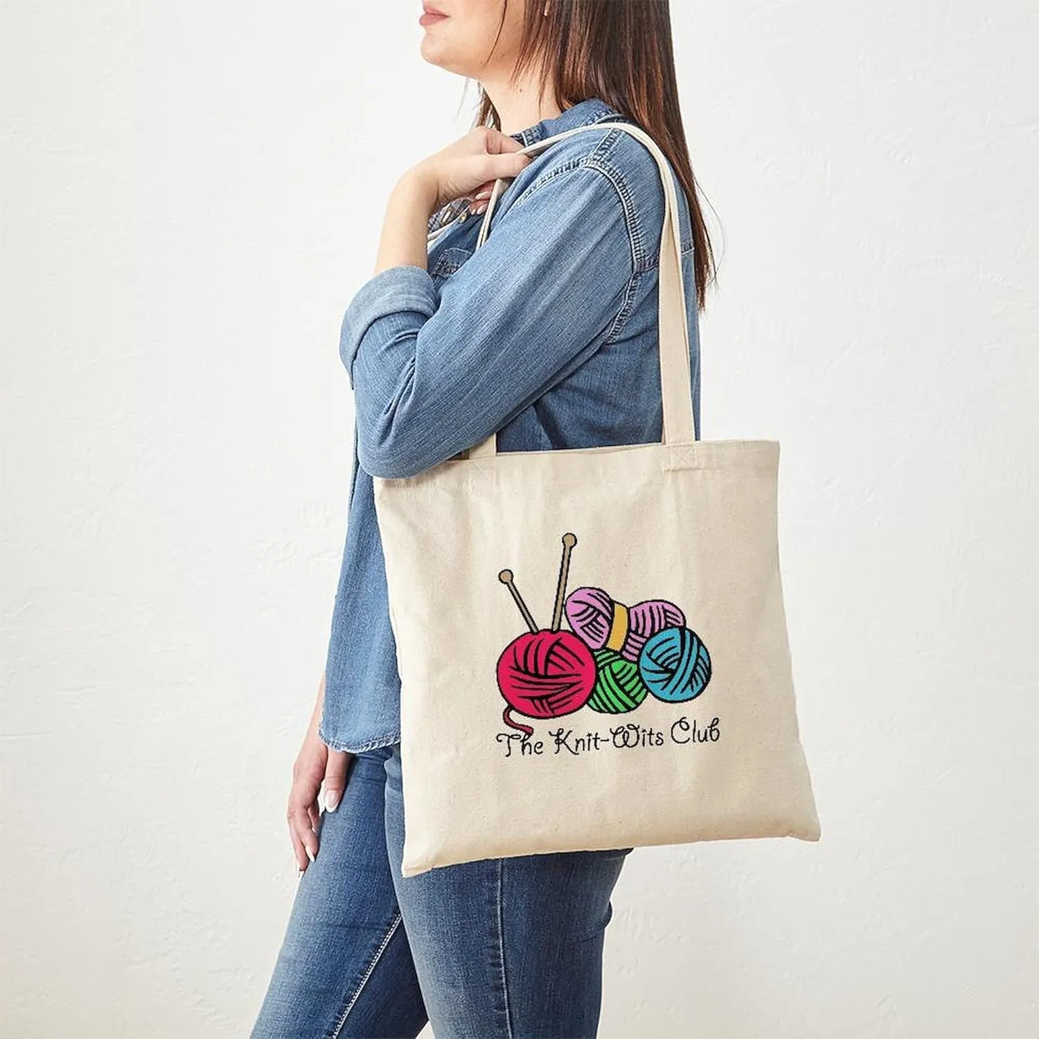 CafePress Knit Wits Club Tote Bag Reusable Natural Beige Canvas Shopping Bag