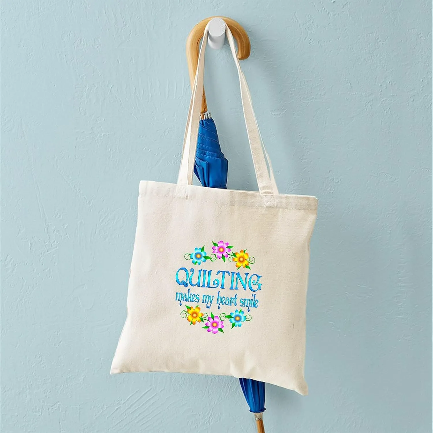 CafePress Quilting Smiles Tote Bag Reusable Natural Beige Canvas Shopping Bag