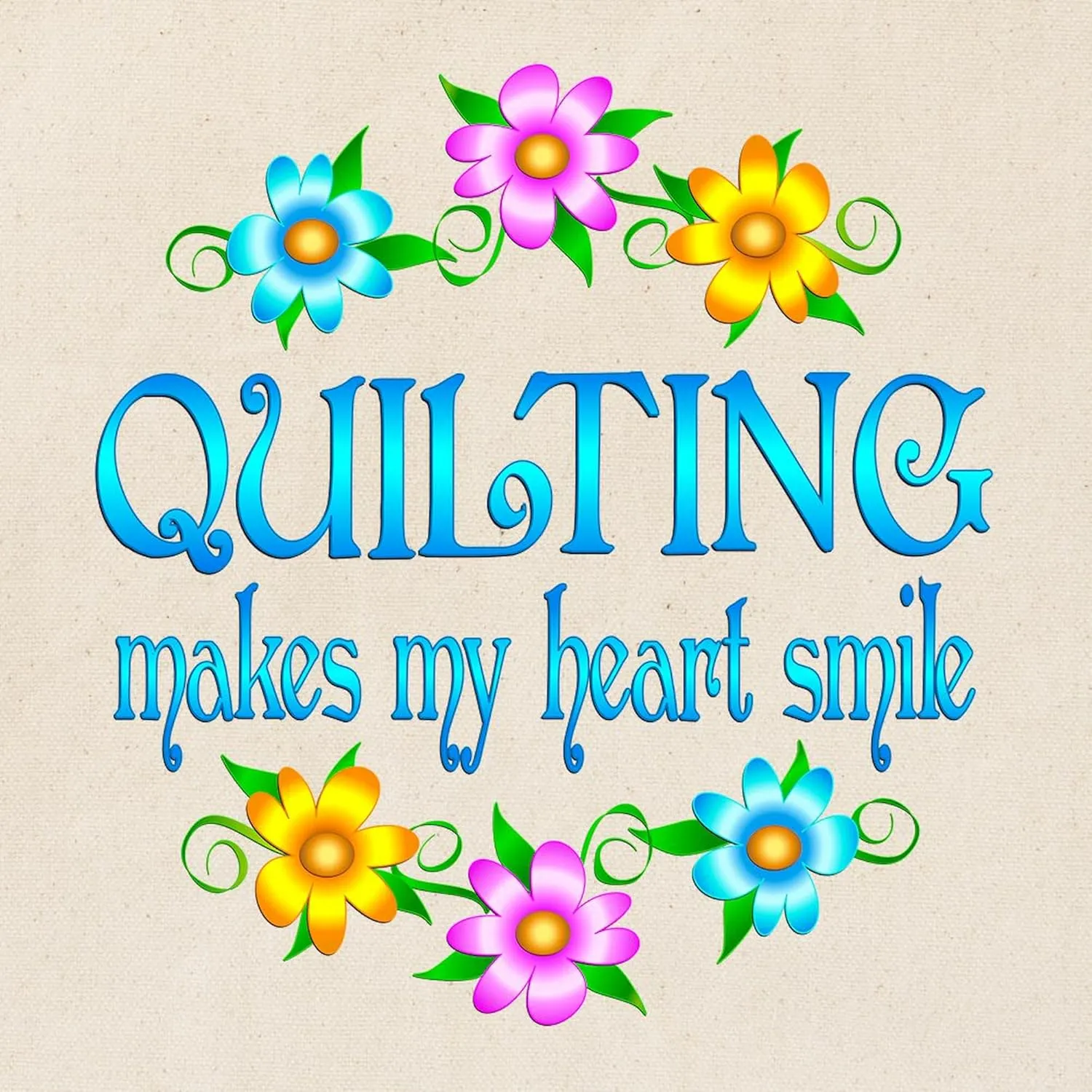 CafePress Quilting Smiles Tote Bag Reusable Natural Beige Canvas Shopping Bag