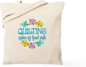 CafePress Quilting Smiles Tote Bag Reusable Natural Beige Canvas Shopping Bag