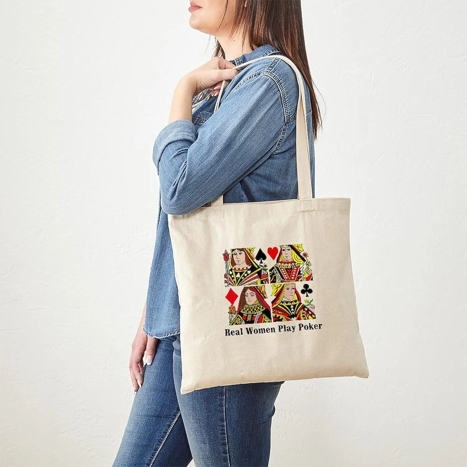 CafePress Real Women Play Poker Tote Bag Natural Canvas Tote Bag, Reusable Shopping Bag