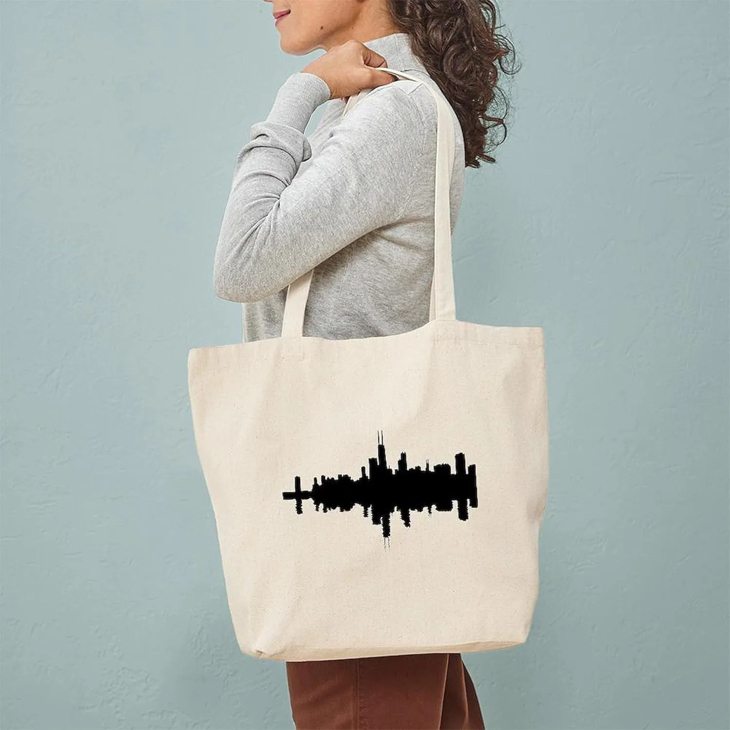 CafePress Reflections Of Chicago Tote Bag Reusable Natural Beige Canvas Shopping Bag