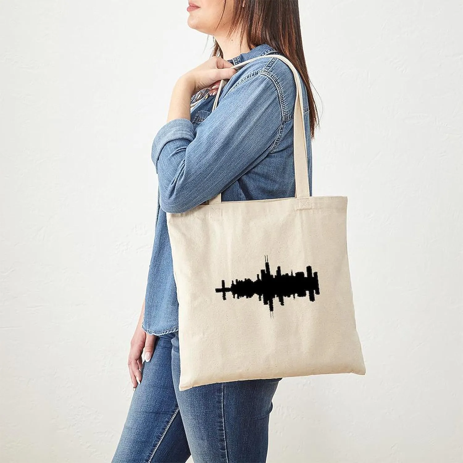 CafePress Reflections Of Chicago Tote Bag Reusable Natural Beige Canvas Shopping Bag