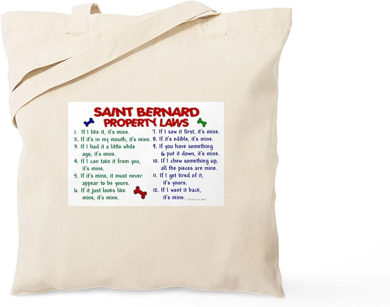 CafePress Saint Bernard Property Laws 2 Tote Bag Reusable Natural Beige Canvas Shopping Bag