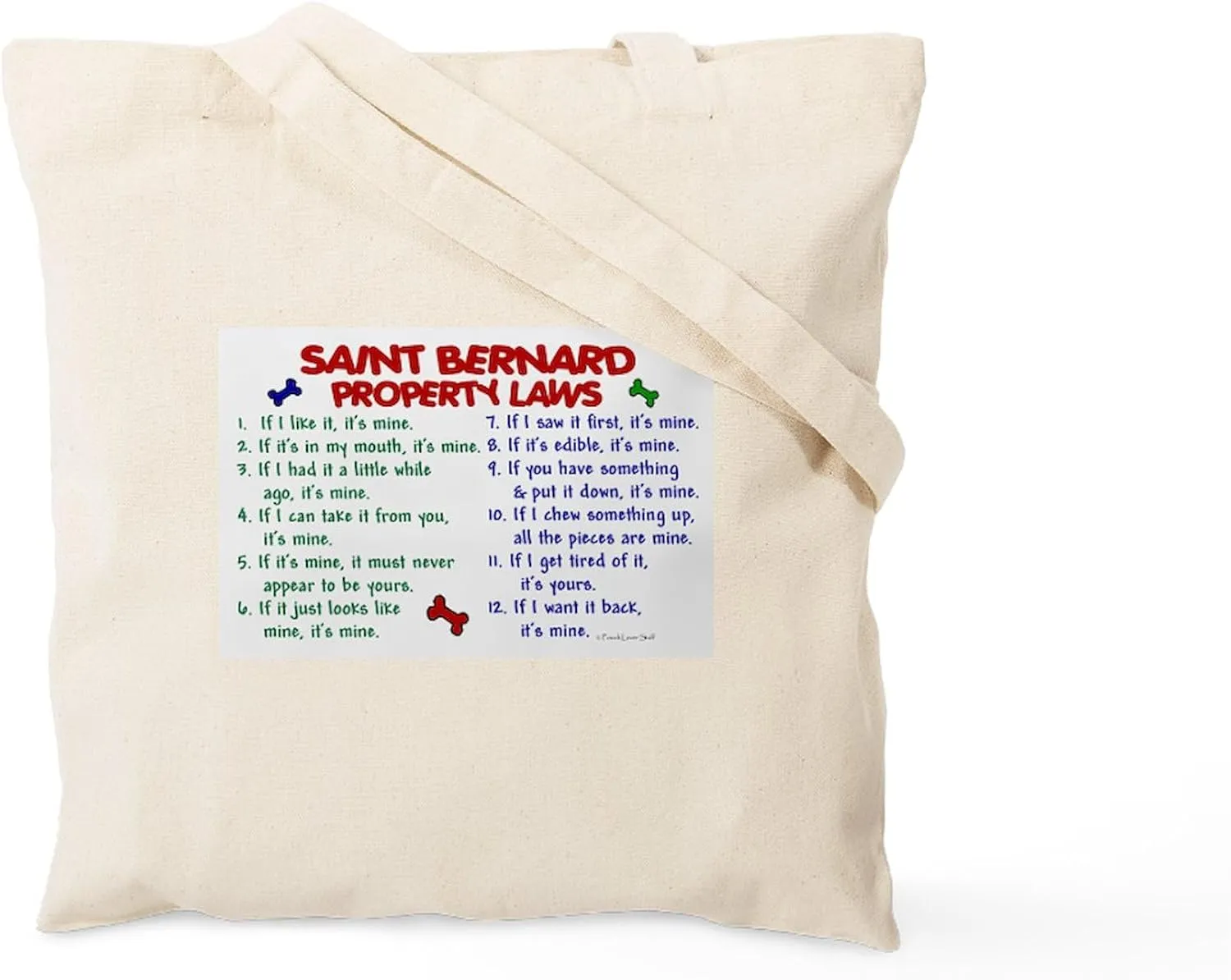 CafePress Saint Bernard Property Laws 2 Tote Bag Reusable Natural Beige Canvas Shopping Bag