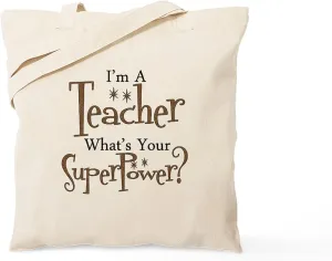 CafePress Super Teacher Tote Bag Natural Canvas Tote Bag, Reusable Shopping Bag