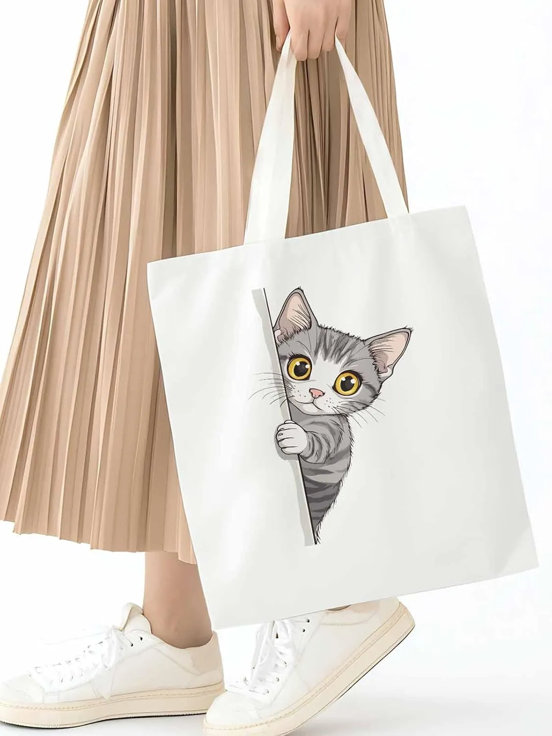 Canvas Tote Bag, Cute Cartoon Pet Cat Aesthetic Canvas Tote Handbags for Women Shoulder Bag,