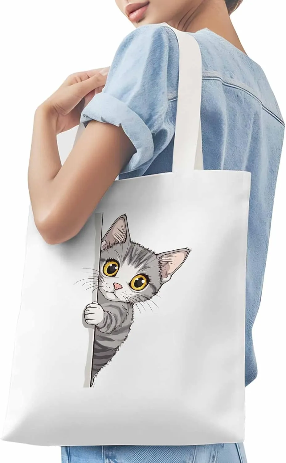 Canvas Tote Bag, Cute Cartoon Pet Cat Aesthetic Canvas Tote Handbags for Women Shoulder Bag,