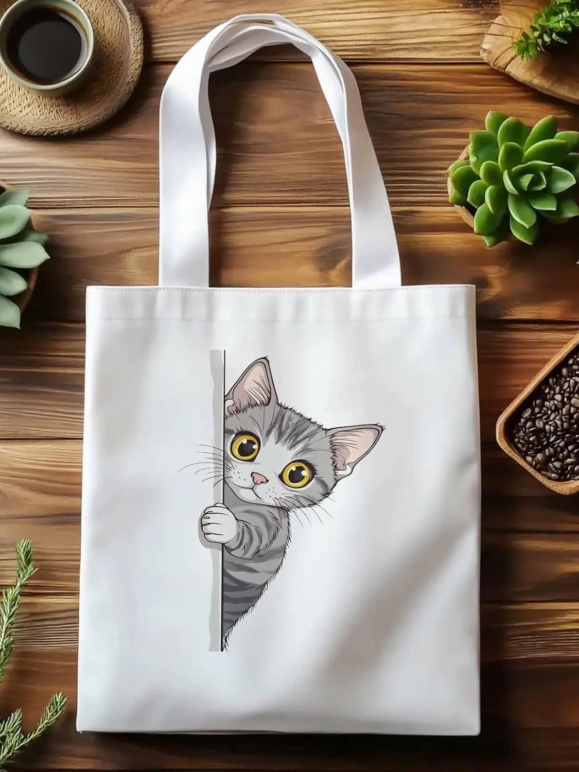 Canvas Tote Bag, Cute Cartoon Pet Cat Aesthetic Canvas Tote Handbags for Women Shoulder Bag,