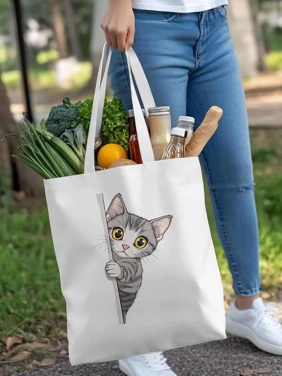 Canvas Tote Bag, Cute Cartoon Pet Cat Aesthetic Canvas Tote Handbags for Women Shoulder Bag,