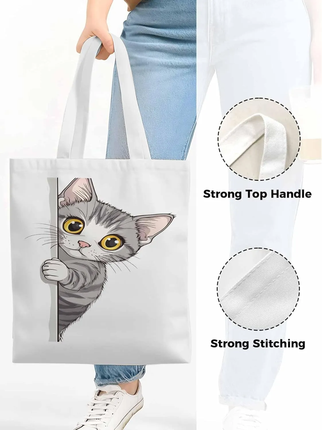 Canvas Tote Bag, Cute Cartoon Pet Cat Aesthetic Canvas Tote Handbags for Women Shoulder Bag,