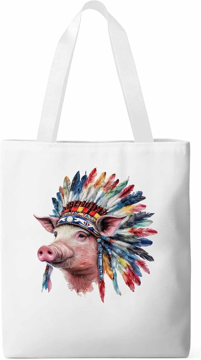 Canvas Tote Bag, Indian Pig Print patterned Canvas Tote Handbags for Women Shoulder Bag,