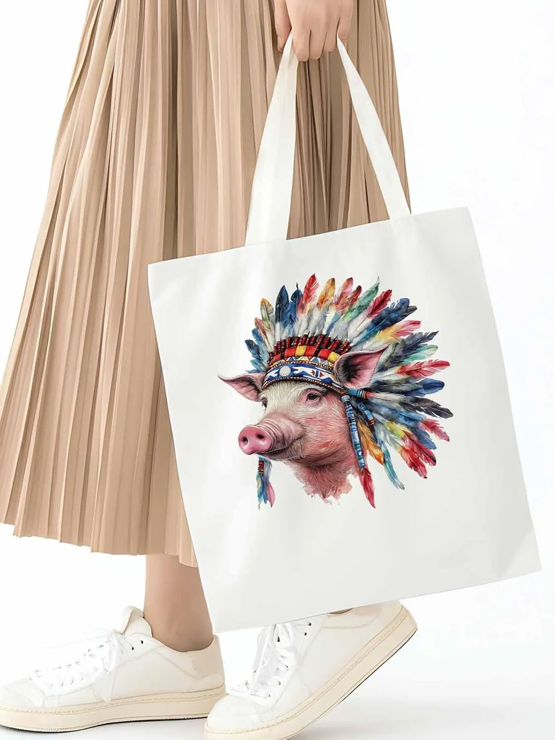 Canvas Tote Bag, Indian Pig Print patterned Canvas Tote Handbags for Women Shoulder Bag,