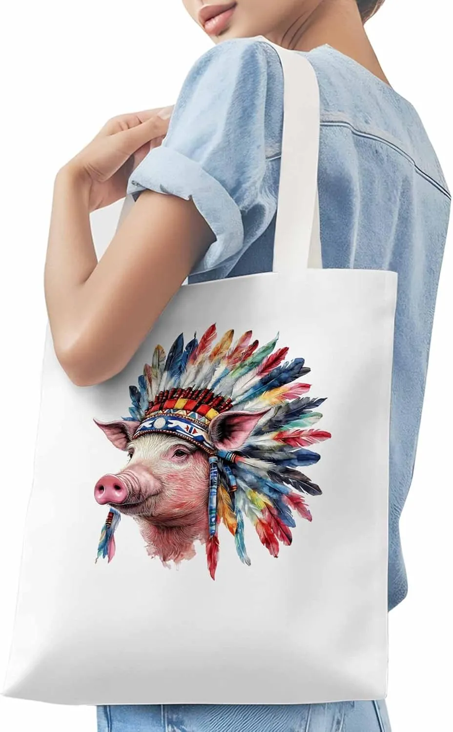 Canvas Tote Bag, Indian Pig Print patterned Canvas Tote Handbags for Women Shoulder Bag,