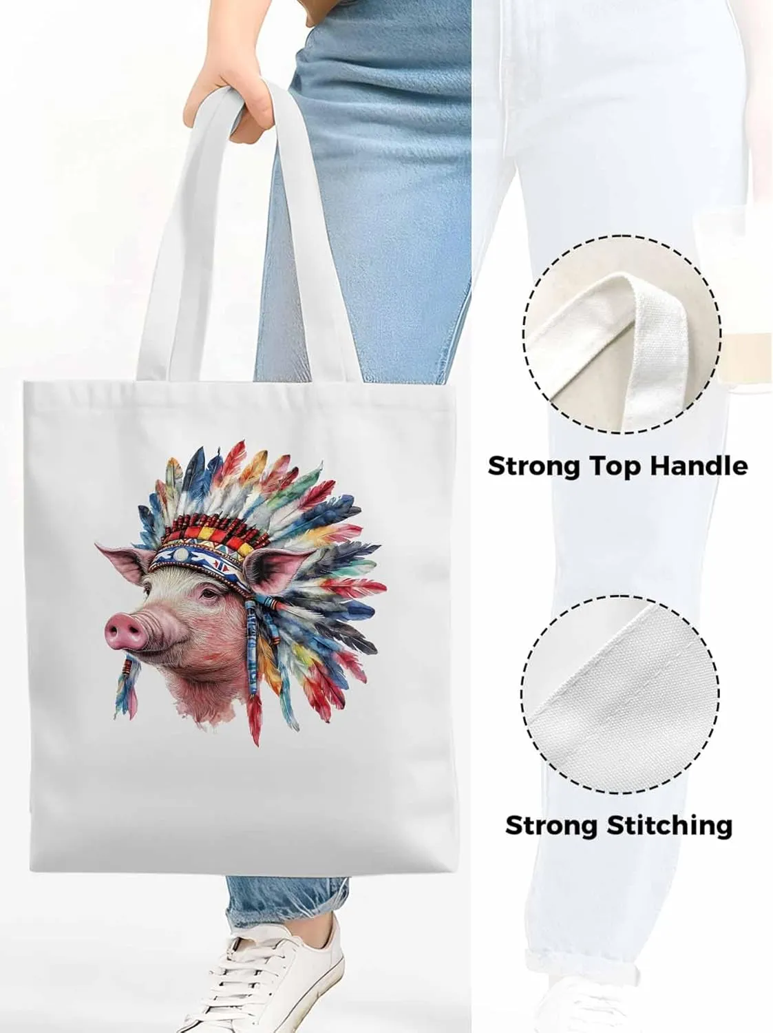 Canvas Tote Bag, Indian Pig Print patterned Canvas Tote Handbags for Women Shoulder Bag,