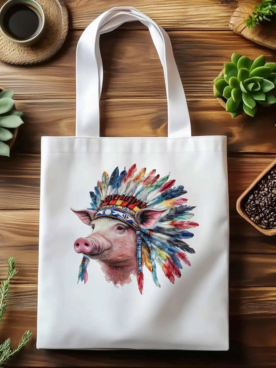Canvas Tote Bag, Indian Pig Print patterned Canvas Tote Handbags for Women Shoulder Bag,