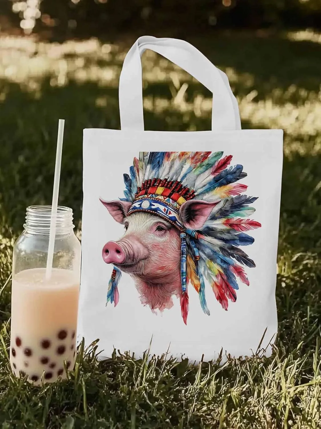 Canvas Tote Bag, Indian Pig Print patterned Canvas Tote Handbags for Women Shoulder Bag,