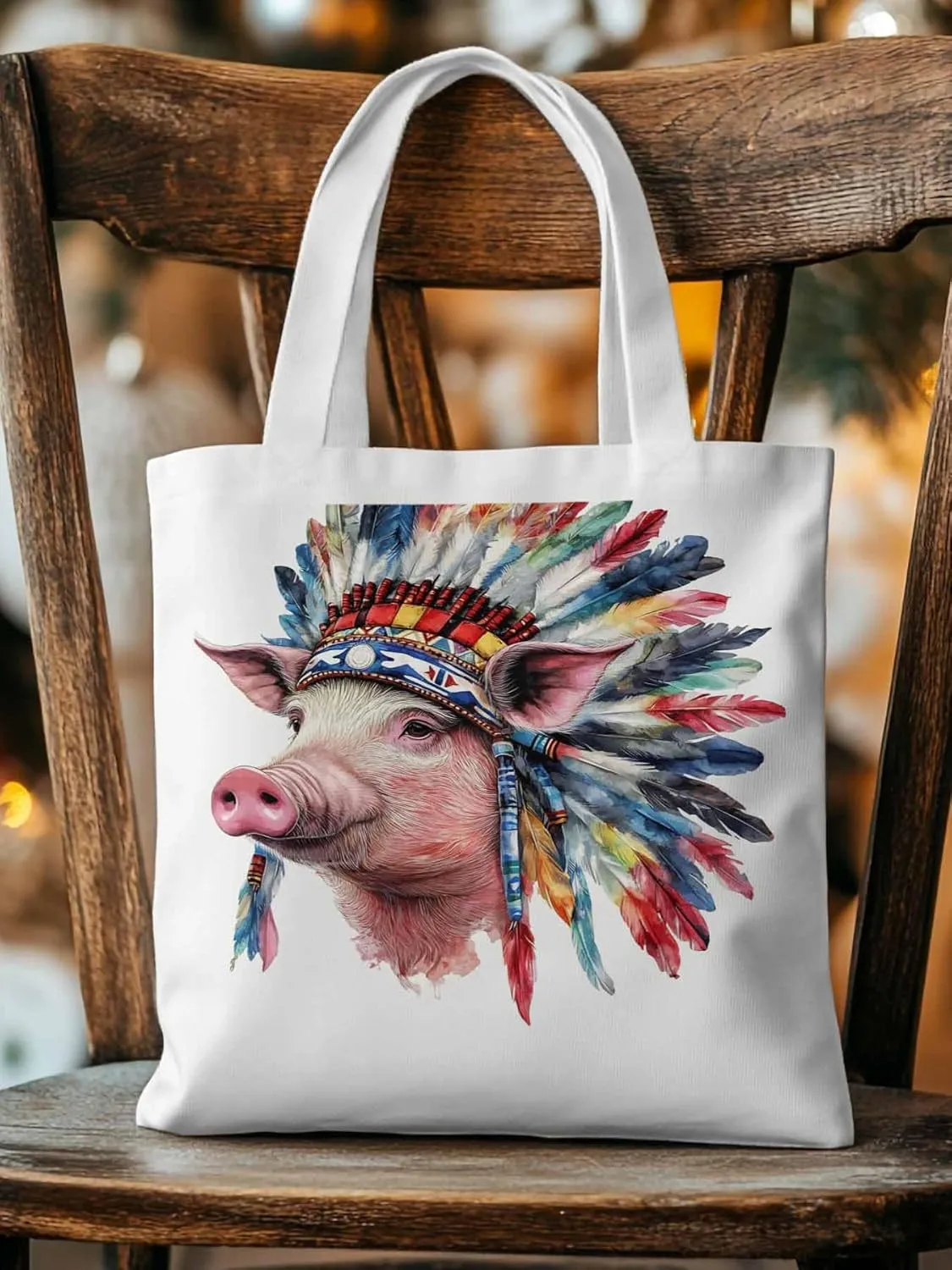 Canvas Tote Bag, Indian Pig Print patterned Canvas Tote Handbags for Women Shoulder Bag,