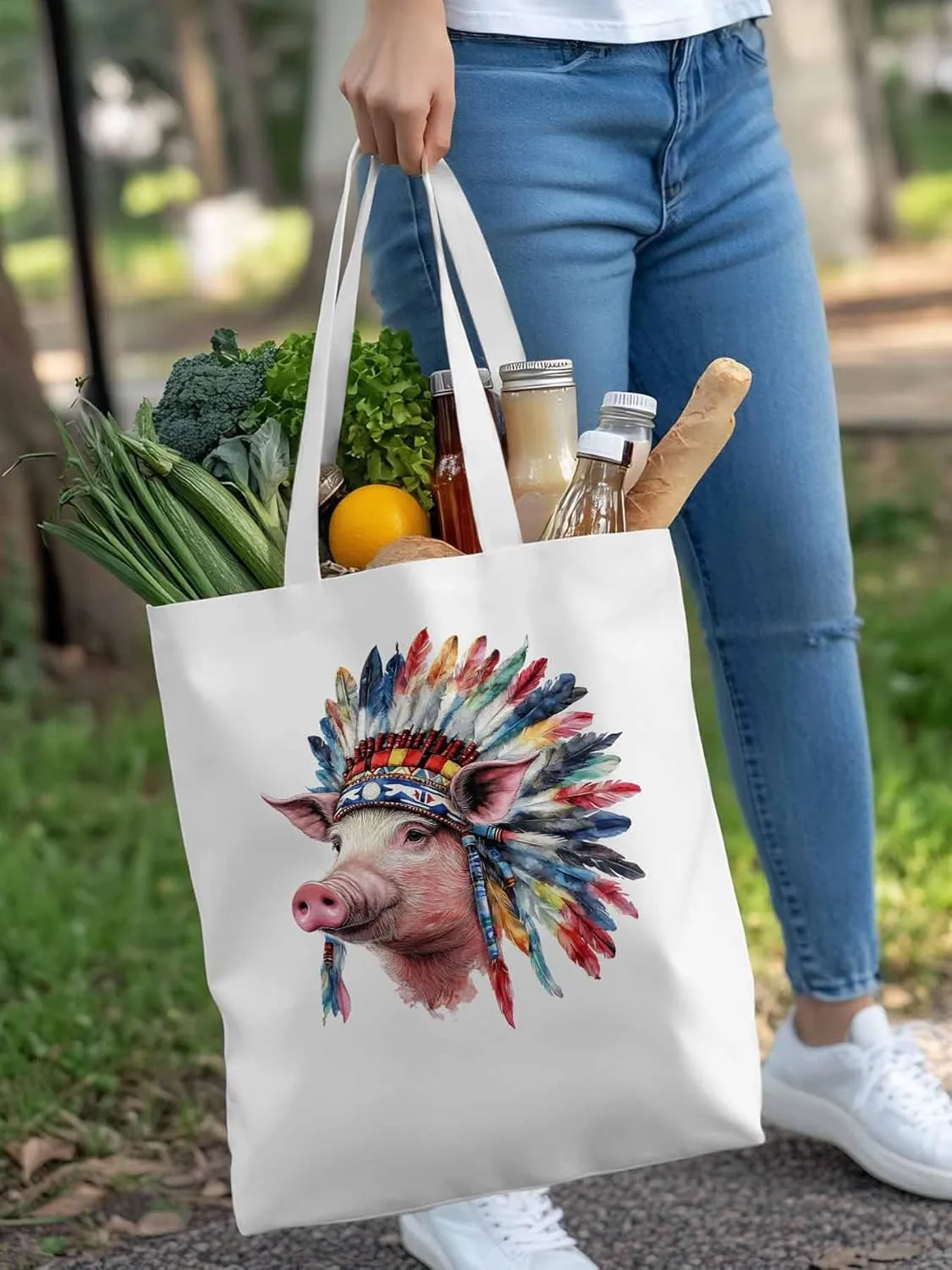 Canvas Tote Bag, Indian Pig Print patterned Canvas Tote Handbags for Women Shoulder Bag,