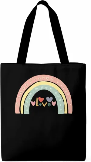 Canvas Tote Bag, Rainbow Love Heart Valentine's Day Aesthetic Canvas Tote Handbags for Women Shoulder Bag,