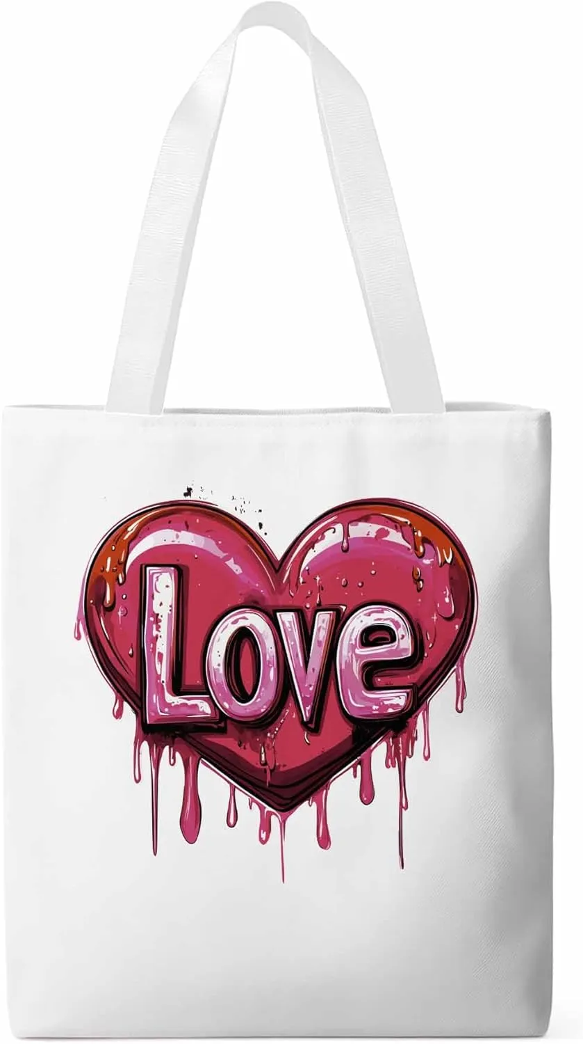 Canvas Tote Bag, Red Graffiti Love Valentine's Day Aesthetic Canvas Tote Handbags for Women Shoulder Bag