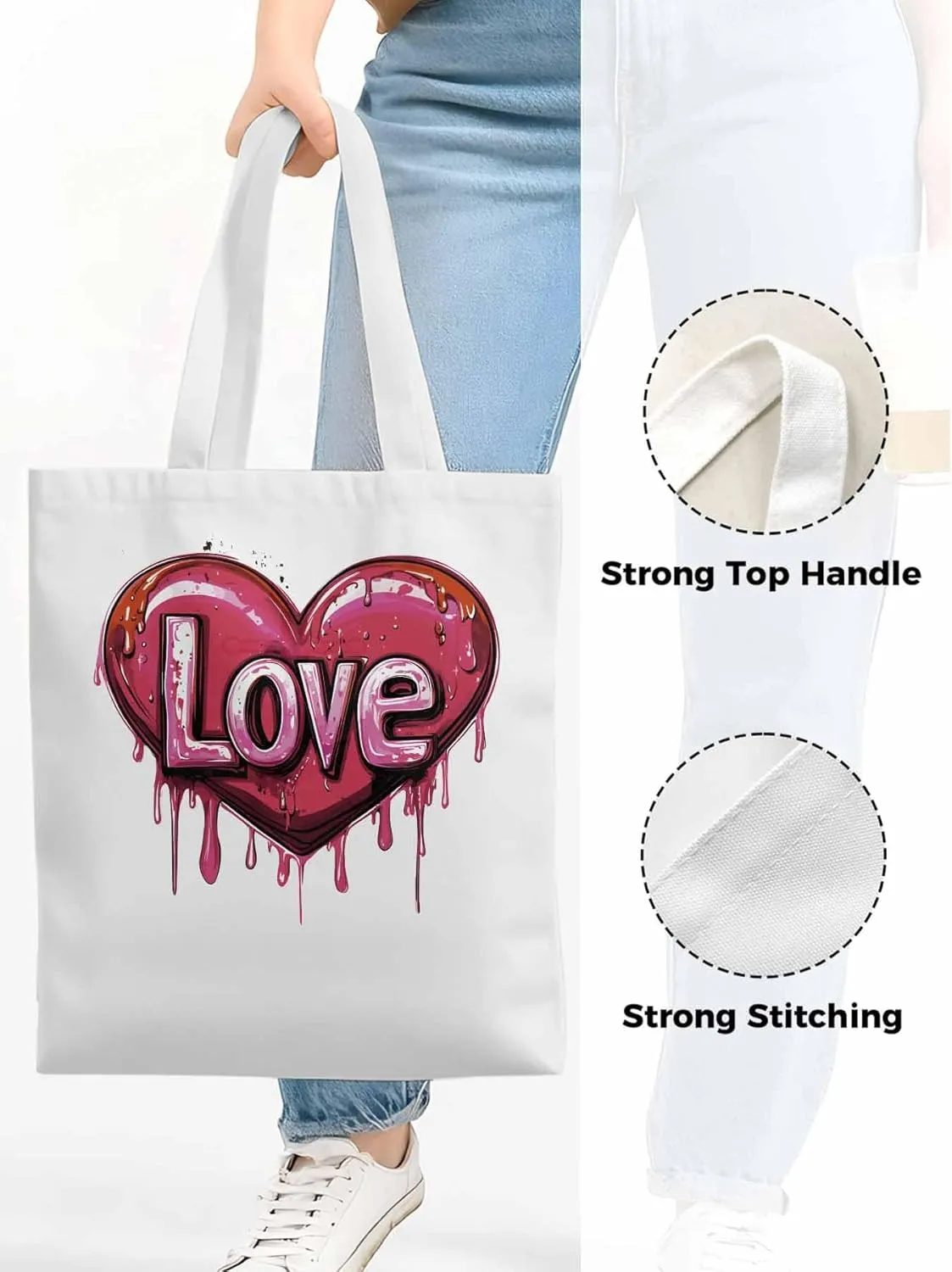 Canvas Tote Bag, Red Graffiti Love Valentine's Day Aesthetic Canvas Tote Handbags for Women Shoulder Bag