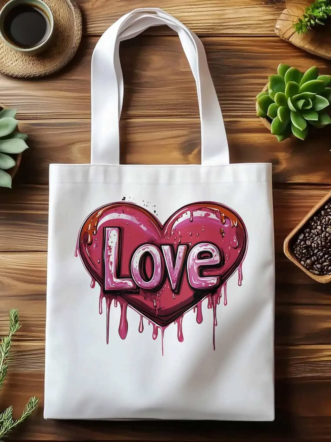 Canvas Tote Bag, Red Graffiti Love Valentine's Day Aesthetic Canvas Tote Handbags for Women Shoulder Bag