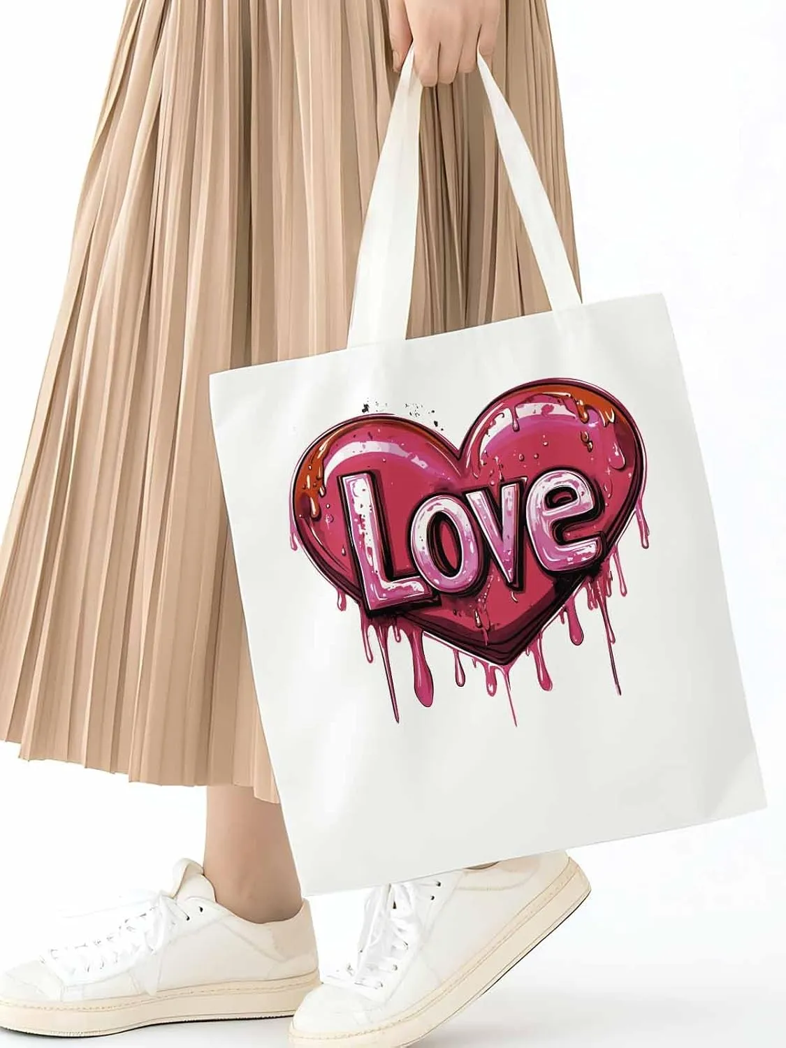 Canvas Tote Bag, Red Graffiti Love Valentine's Day Aesthetic Canvas Tote Handbags for Women Shoulder Bag