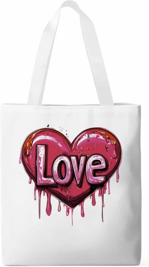 Canvas Tote Bag, Red Graffiti Love Valentine's Day Aesthetic Canvas Tote Handbags for Women Shoulder Bag