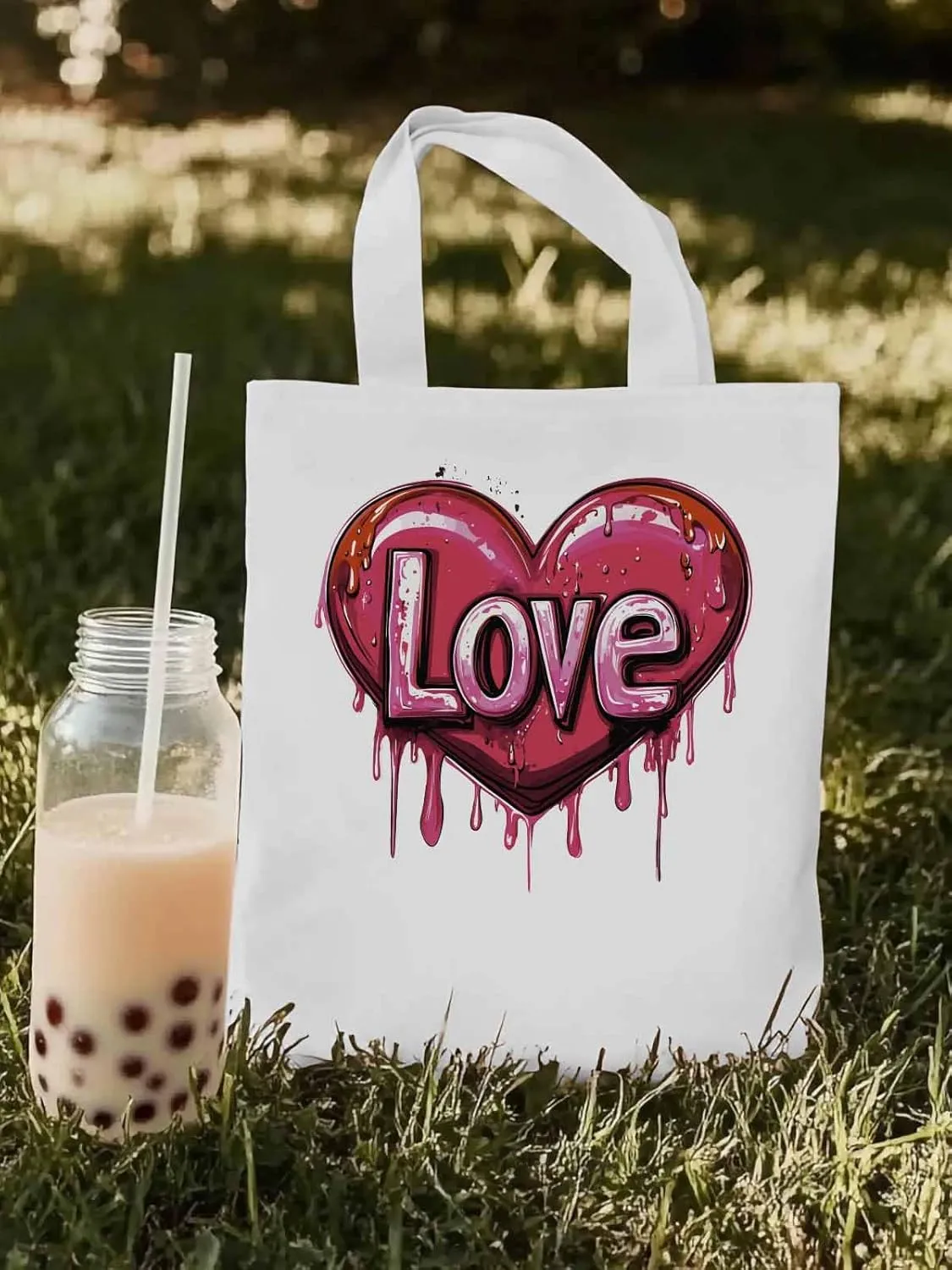 Canvas Tote Bag, Red Graffiti Love Valentine's Day Aesthetic Canvas Tote Handbags for Women Shoulder Bag