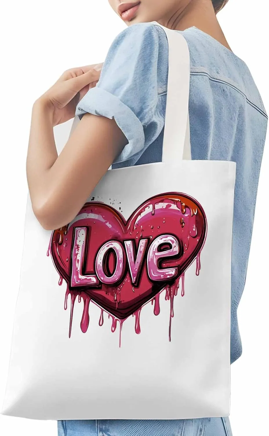 Canvas Tote Bag, Red Graffiti Love Valentine's Day Aesthetic Canvas Tote Handbags for Women Shoulder Bag