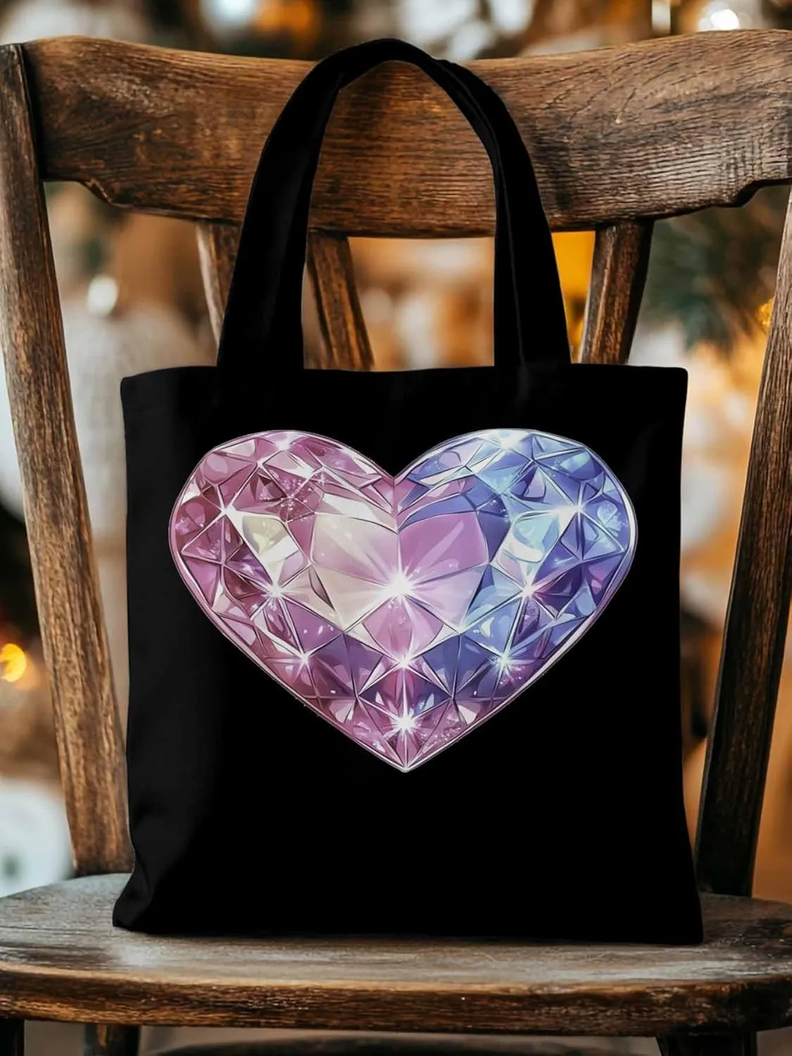 Canvas Tote Bag, Valentine's Day Love Heart Diamonds Aesthetic Canvas Tote Handbags for Women Shoulder Bag
