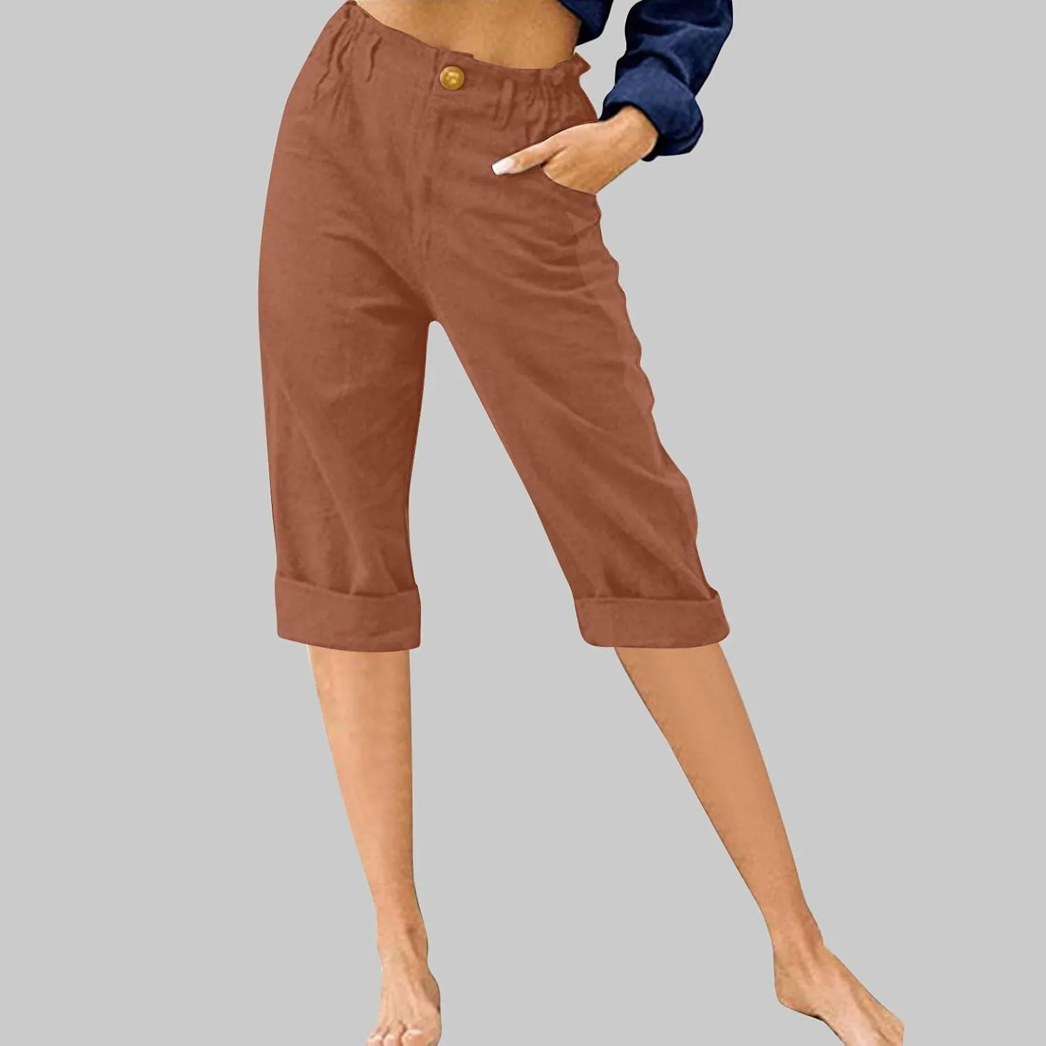 Capri Pants for Women 2024 Casual Summer High Waist Straight Leg Lounge Pant Resort Wear Beach Cropped Trousers