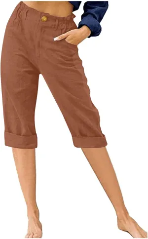 Capri Pants for Women 2024 Casual Summer High Waist Straight Leg Lounge Pant Resort Wear Beach Cropped Trousers