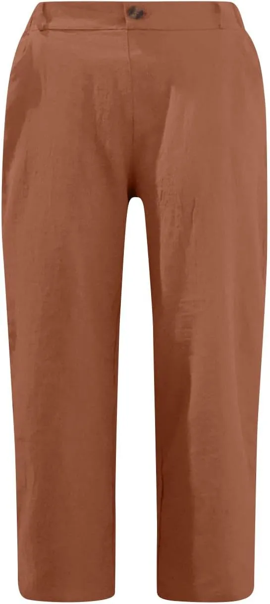 Capri Pants for Women 2024 Casual Summer High Waist Straight Leg Lounge Pant Resort Wear Beach Cropped Trousers