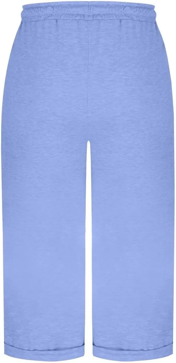 Capri Pants for Women Cotton Casual Summer Workout Beach Capris Drawstring High Waist Wide Leg Cropped Trousers