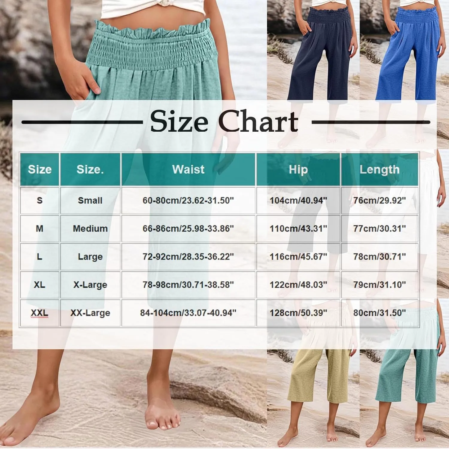 Capri Pants for Women Lightweight Summer High Waisted Wide Leg Palazzo Trousers with Pockets Travel Vacation Outfits