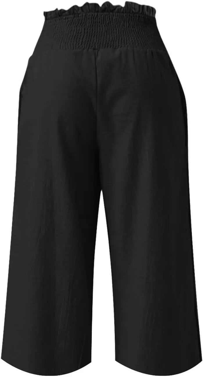 Capri Pants for Women Lightweight Summer High Waisted Wide Leg Palazzo Trousers with Pockets Travel Vacation Outfits