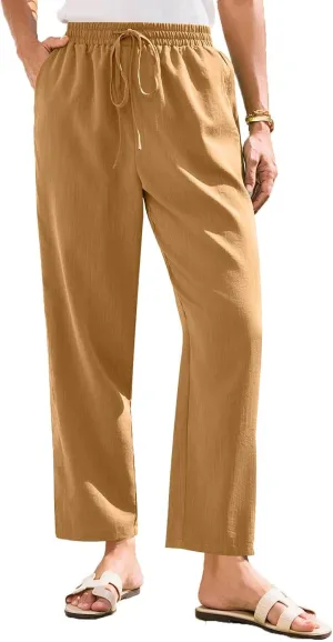 Cargo Pants for Men, Straight Leg Casual Pants Linen Peasant Summer 2025