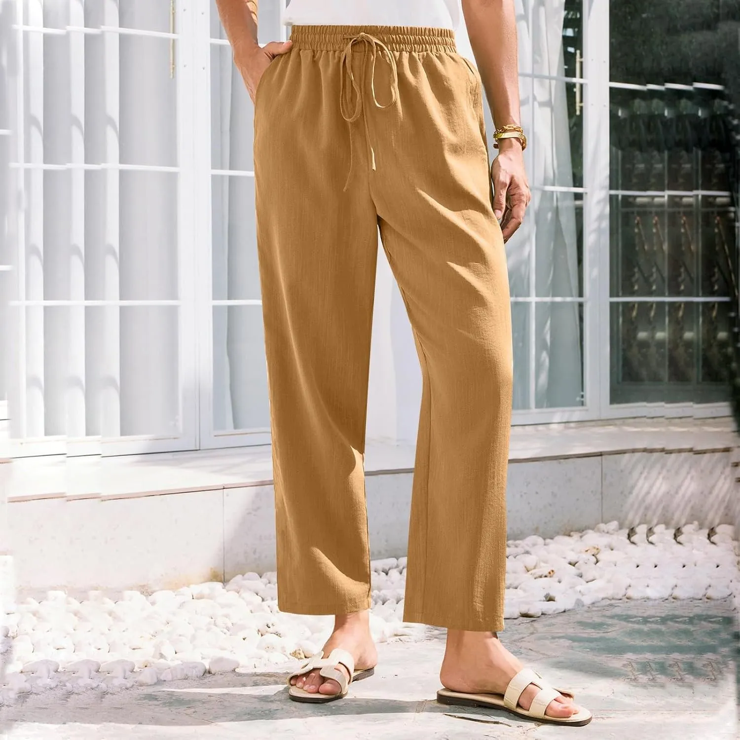 Cargo Pants for Men, Straight Leg Casual Pants Linen Peasant Summer 2025