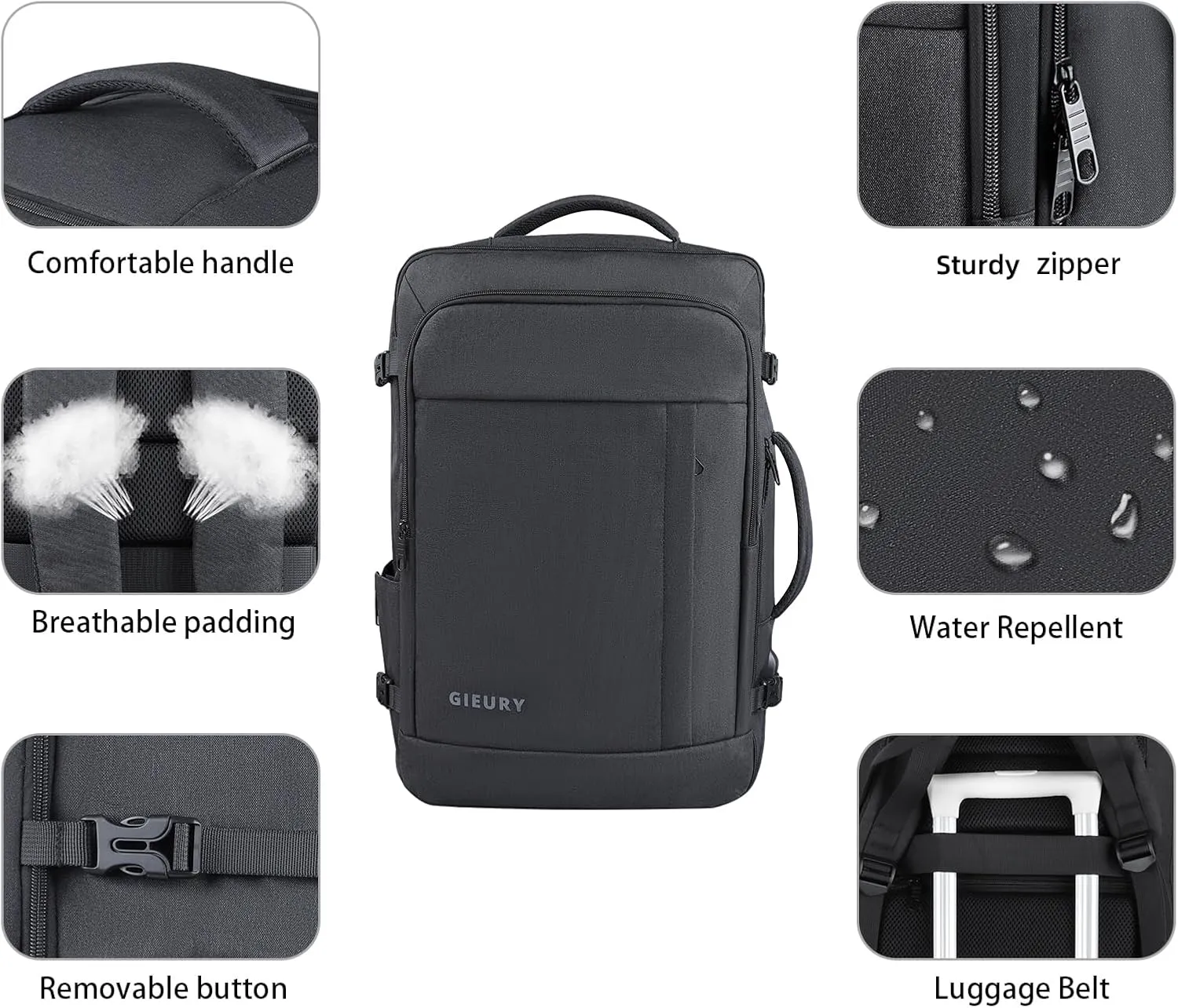 Carry On Backpack, 50L Travel Backpack, Luggage Backpack TSA Flight Approved Laptop Backpack for Men & Women, Large Expandable Bag 40L Daypack Lightweight Business Weekender Bag, Black