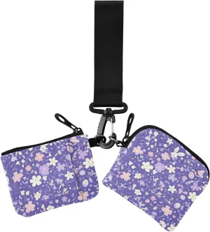 Cartoon Purple Easter Bunny Eggs Women's Wallets Card Cases Slim Detachable Card Organizer Purse with Wristlet Strap for Ladies 2 Pcs