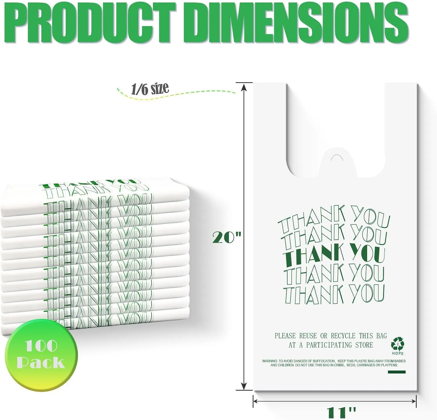 Cheardia T Shirt Bags,Thank You Plastic Bags Recyclable Shopping Bags with Handles Merchandise Bags